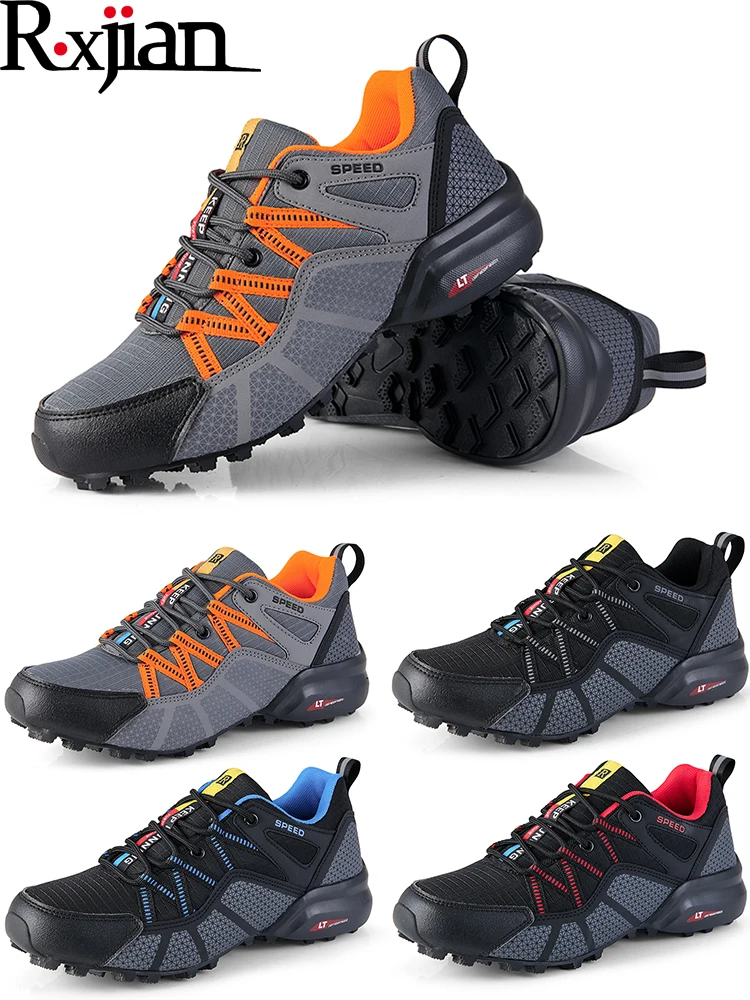 R. XJIAN Men's Mountaineering Shoes Sports Fashion Outdoor Non Slip Leisure Cross Country Ultra Light Low Top Motorcycle Boots