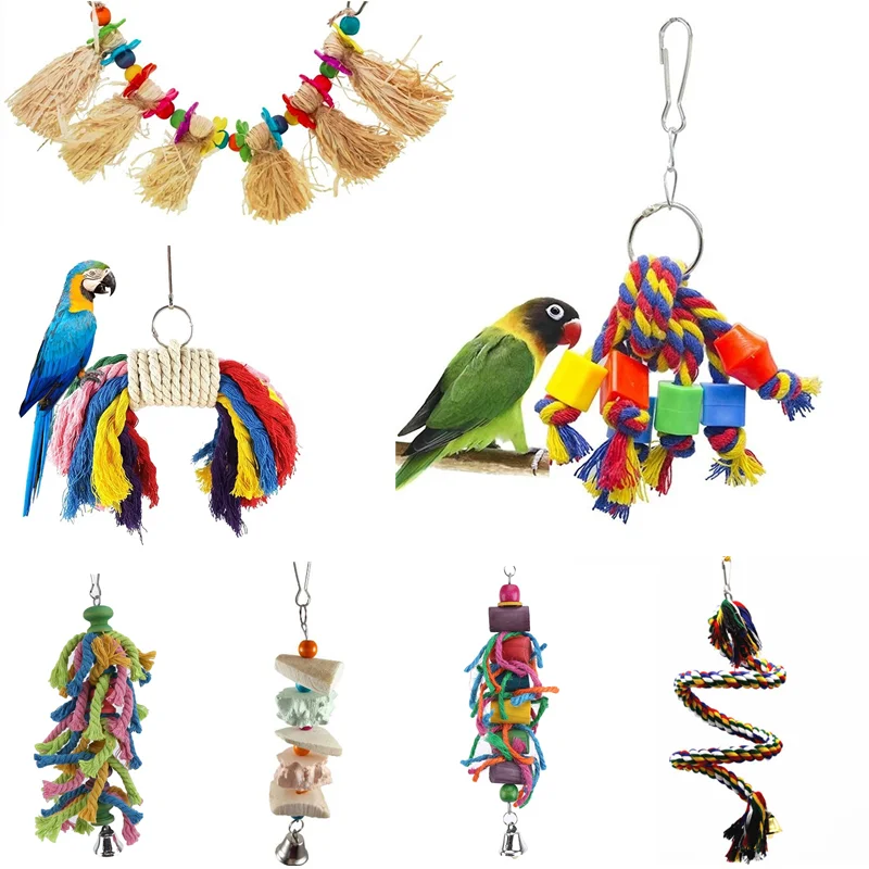 

New Parrot Rope Hanging Braided Budgie Chew Rope Bird Cage Cockatiel Toy Pet Stand Training Accessories Conure Swing Supplies