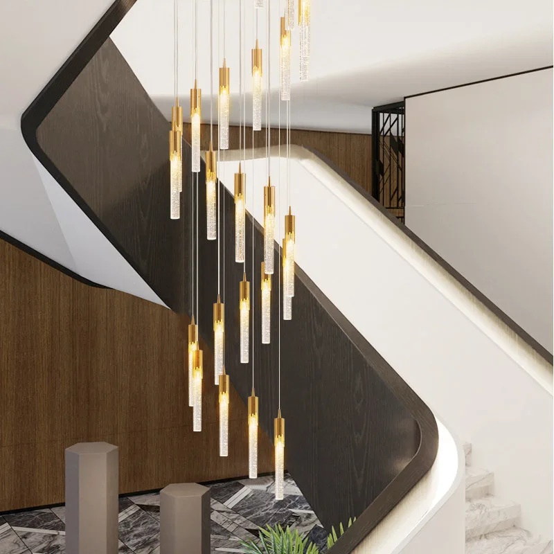

Dimmable long crystal chandelier for staircase modern luxury led cristal lamp large lobby villa hanging light fixture