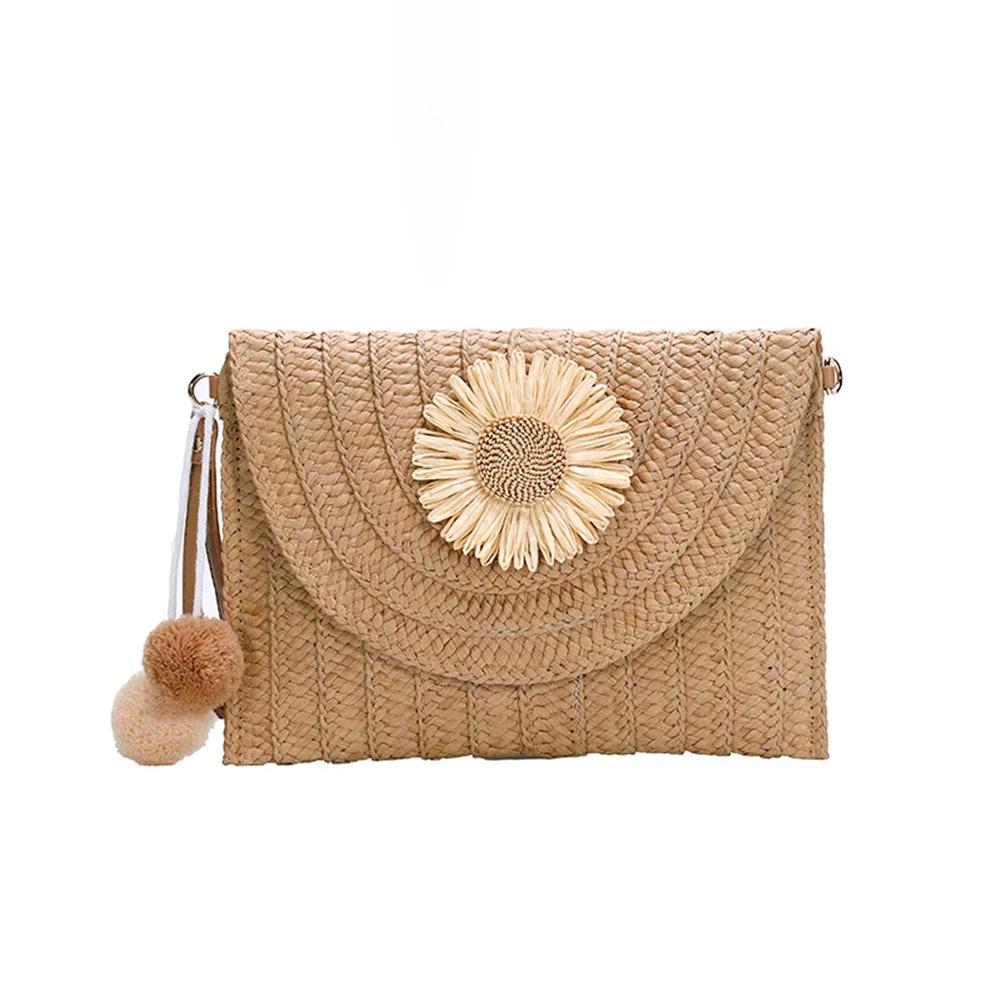 

Straw Clutch Handbag Summer Beach Woven Flower Envelope Purse Women Travel Shoulder Bag for Outdoor Shopping Business