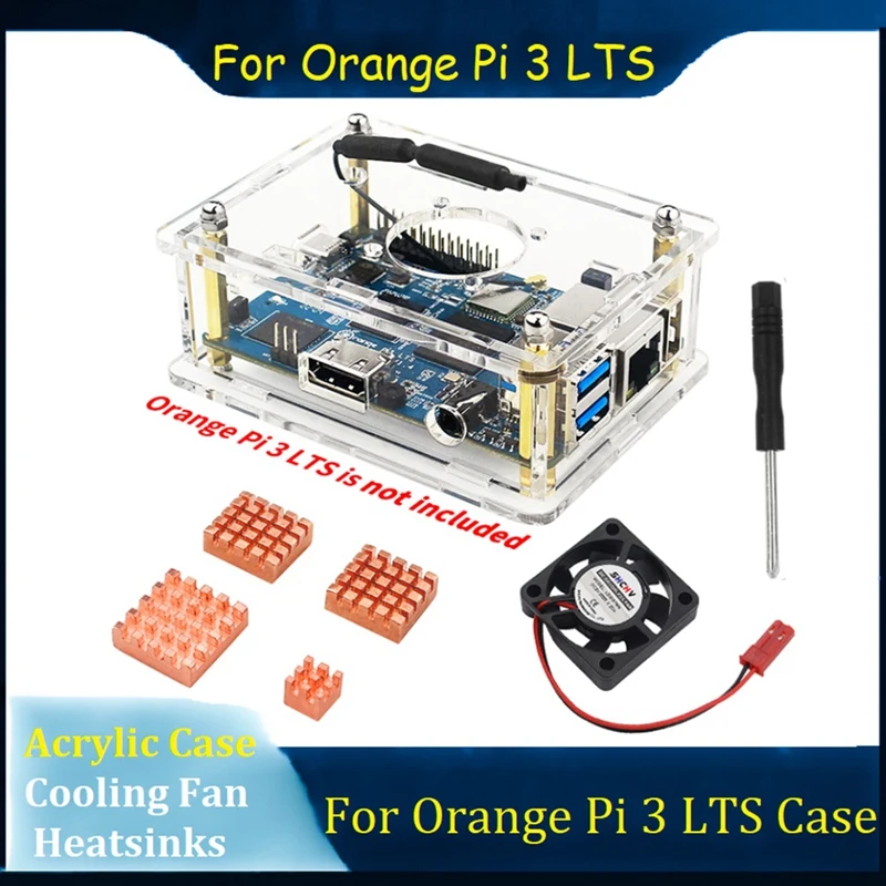 

1 комплект для Orange Pi 3 LTS акриловый чехол корпус прозрачный корпус радиатор отвертка охлаждающий вентилятор акриловый чехол