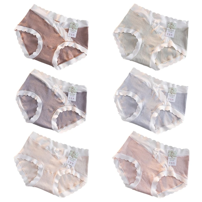 

Women Pregnancy Underwear Cotton Panties V-Shape Waistband Mid-Waist Underpants Briefs Cute Bowknot Scalloped Trim Thong
