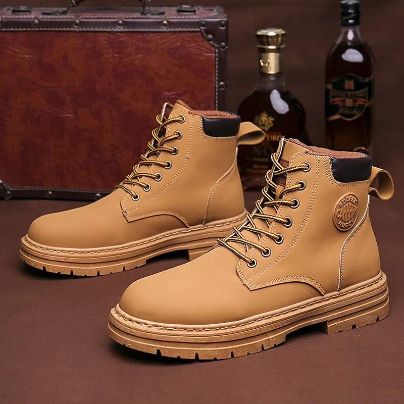 

High Top Boots Men Leather Shoes Fashion Motorcycle Ankle Military Boots For Men Winter Boots Man Shoes Lace-Up Botas Hombre