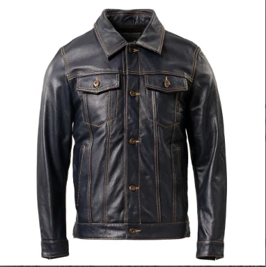 

Classic Cow Leather Jacket For Men Cowhide Leather Coat Slim Fit Genuine Skin Coat Male Clothes Spring Autumn Asian Size M421