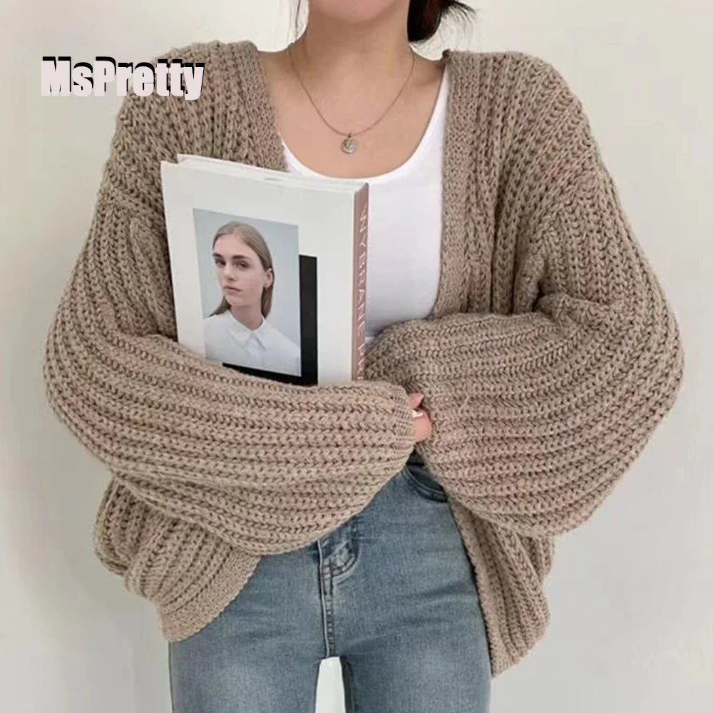 

MsPretty Knitted Cardigans Sweater Fashion Long Sleeve Loose Coat Casual Solid Female Tops 2022 Spring New Women's Clothing