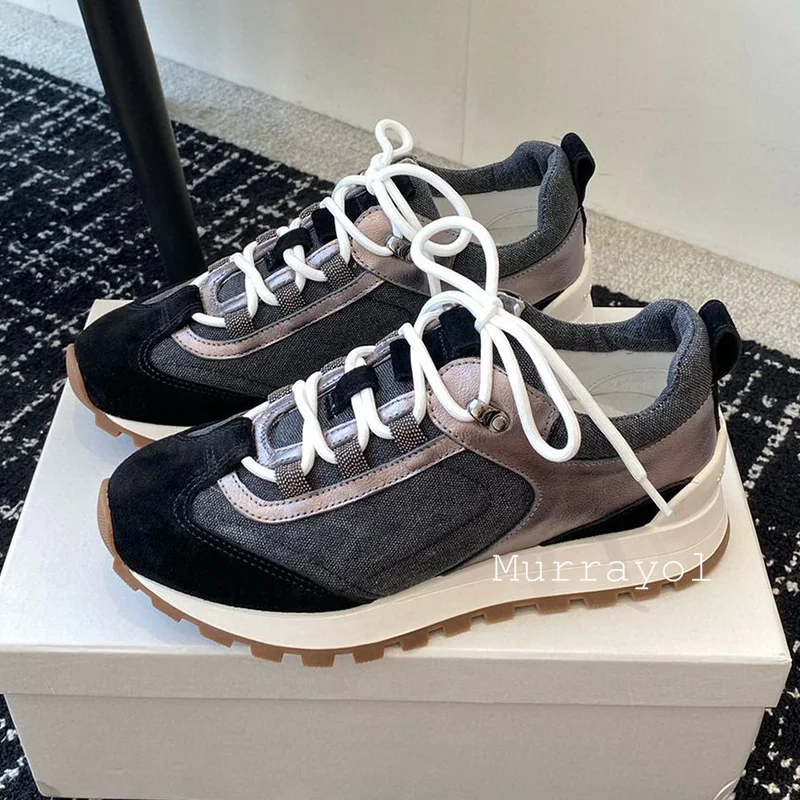 Кроссовки из хлопчатобумажной ткани с цветными блоками износостойкие теннисные