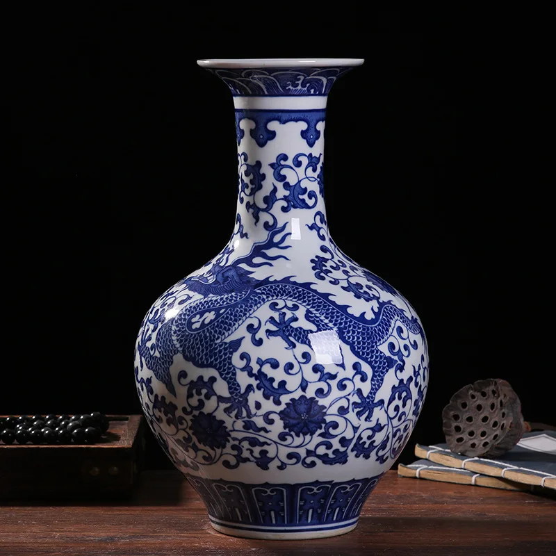 

Керамическая ваза, китайский синий и белый фарфор, антикварная ваза для гостиной, дома, цветов, украшения для дома