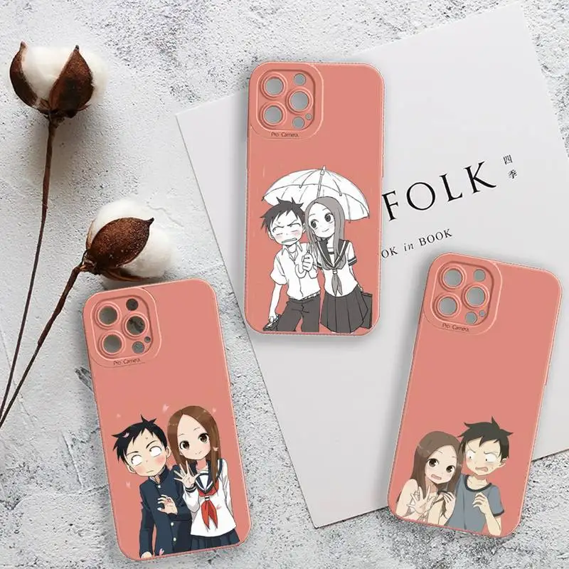 

Karakai Jouzu No Takagi san anime Phone Case For iPhone 13 12 11 Pro MAX Mini X XS XR 7 8 Plus Camera Lens Liquid Silicone