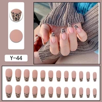 false nail leopard print french tips square head fake nail full cover acrylic for girls fingernails