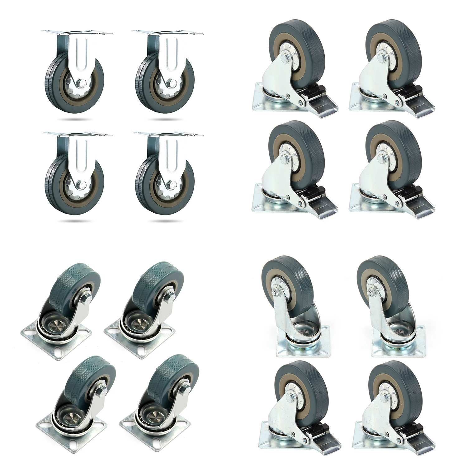 

4 x Heavy Duty 50x17mm Rubber Swivel Castor Wheels Trolley Furniture Caster Brake