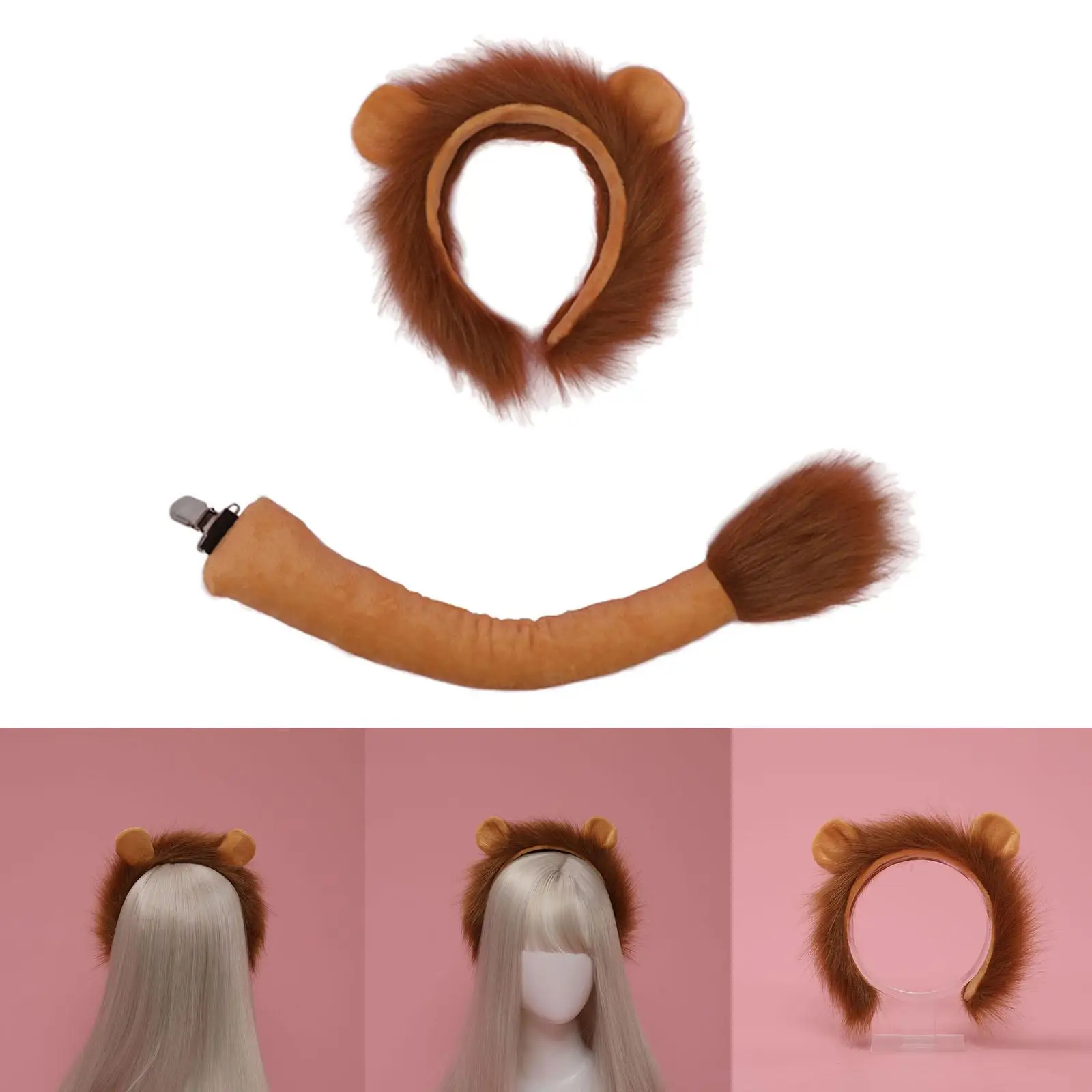 

Lion Tail Ears Set Costume Set Animal Ears Cosplay Plush Fancy Dress Jungle for Teenager Adult Performance Carnival Party