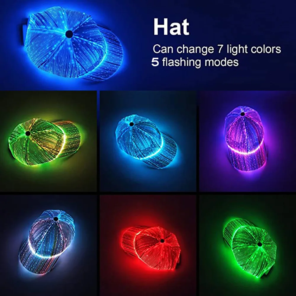 

New LED Fiber Optic Light-emitting Hat Black White Couple Outdoor Light-emitting Duck Tongue Hat Baseball Performance Cup