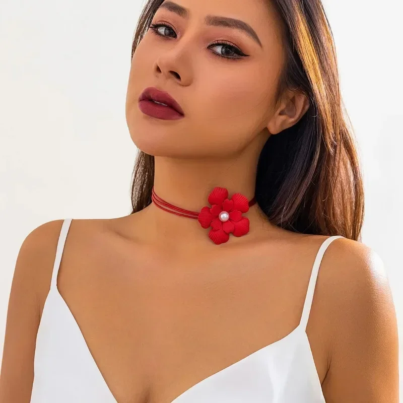 Гладкое атласное колье-чокер с цветком для женщин модная длинная веревочная