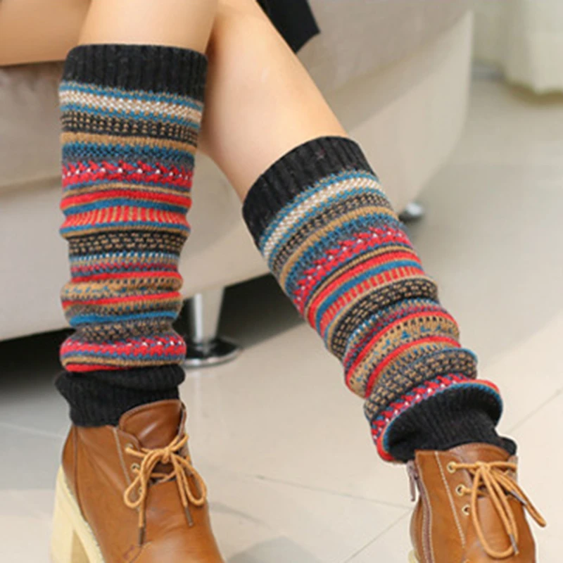 

Retro Newly Wool Women Winter Warm Leg Warmers Wool Knitting High Knee Socks Boot Cuffs Fashion Women Gift Gaiters