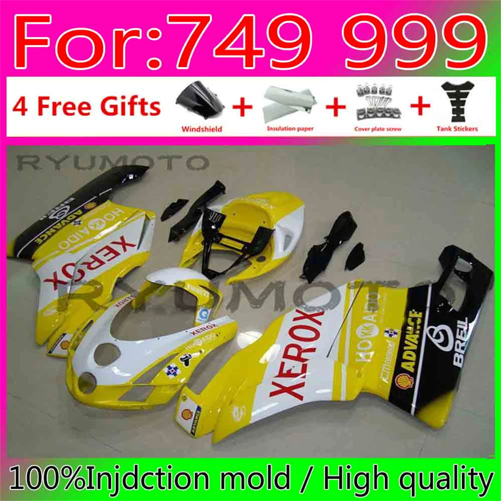 

Новинка, набор обтекателей для литья под давлением из АБС-пластика для мотоциклов Ducati 749, 999, 03, 04, 05, 2003, 2004, 2005, 06, Обтекатели для кузова желтого цвета