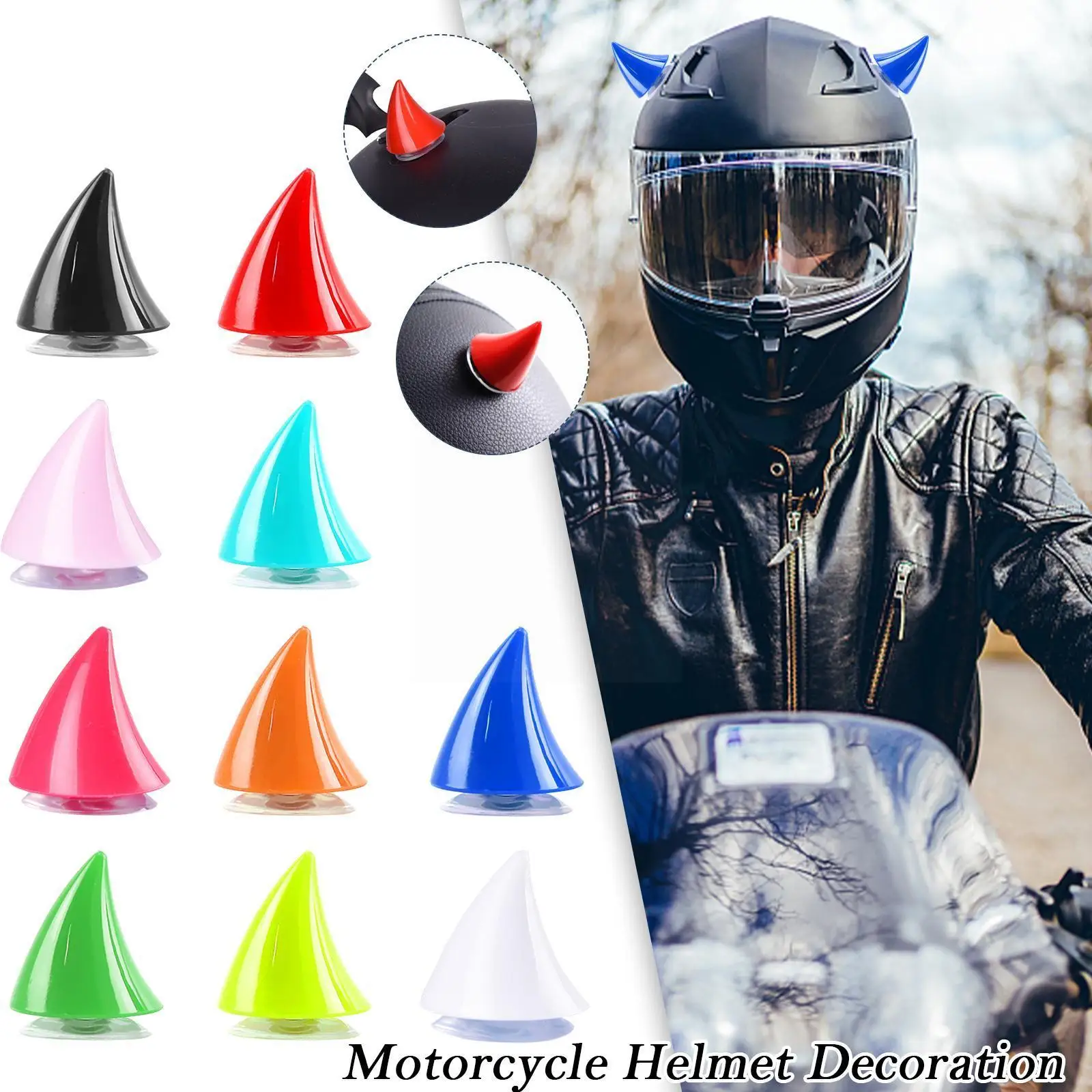 

1pc Multicolor Helmet Devil Horns Motorcycle Electric Sucker Accessories Stickers Long Headwear Car Styling Helmet Short He K2i0