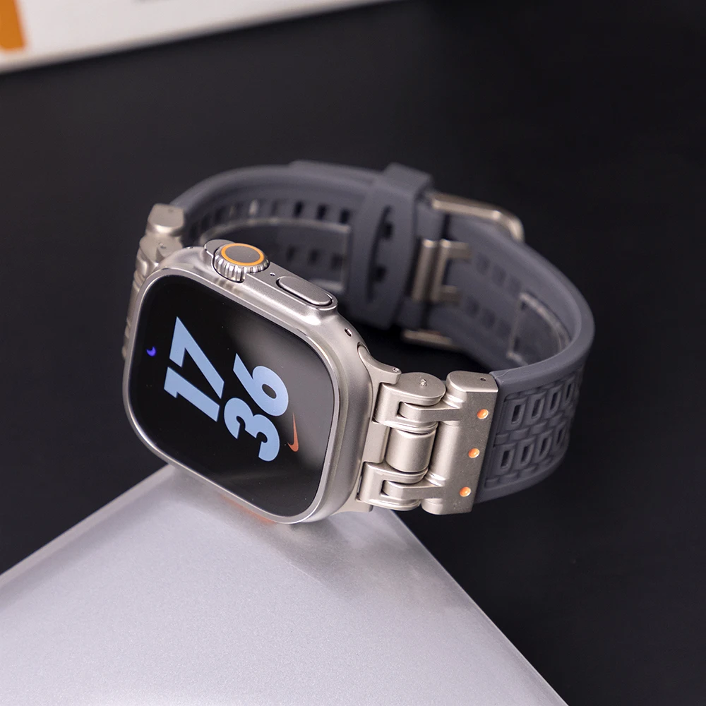 Фото Мужской мягкий силиконовый браслет для Apple Watch Ultra 2 серии 10 9 8 7 49 мм 46 мм 45 спортивный ремешок Correa для iWatch 6 5 4 Se 44 мм ремешок №2