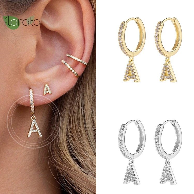 

925 Sterling Silver Needle Minimalist Letter Gold Earrings for Women Shiny Zircon Hoop Earrings Wedding High Luxury Jewelry Gift