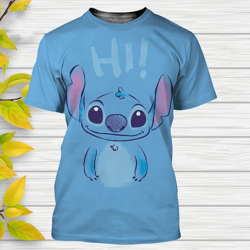 

Summer New Disney T-Shirts Lilo and Stitch Cartoon Anime 3D Print Streetwear Men Women Fashion Oversized T Shirt Kids Tees Tops