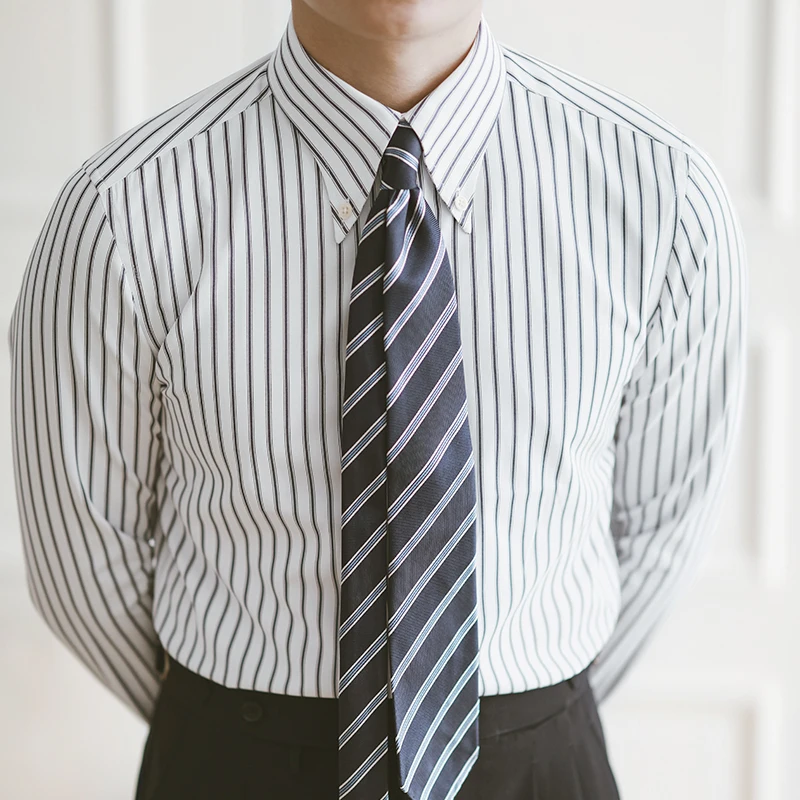 

Мужская Повседневная рубашка с длинным рукавом, приталенная формальная блузка на пуговицах, одежда для мужчин, рубашки в полоску, P248, весна-лето 2023