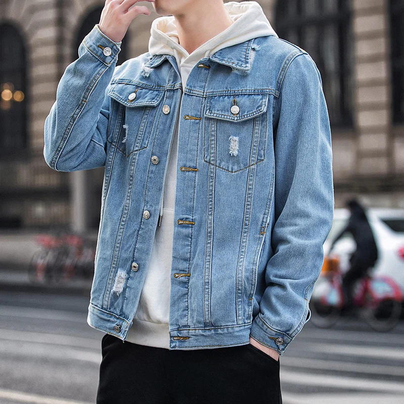 

Trendy Denim Jacket Men's Spring and Autumn Korean Style Handsome Men's Jacket Loose Leisure All-Matching Top Spring Clothing