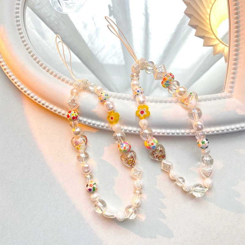 Bohemian Colorful Flowers Key Chain Ladies Fashion Cute Romantic Vintage Cool Keychain Charm Korea 90s Aesthetic Bag Phone Chain