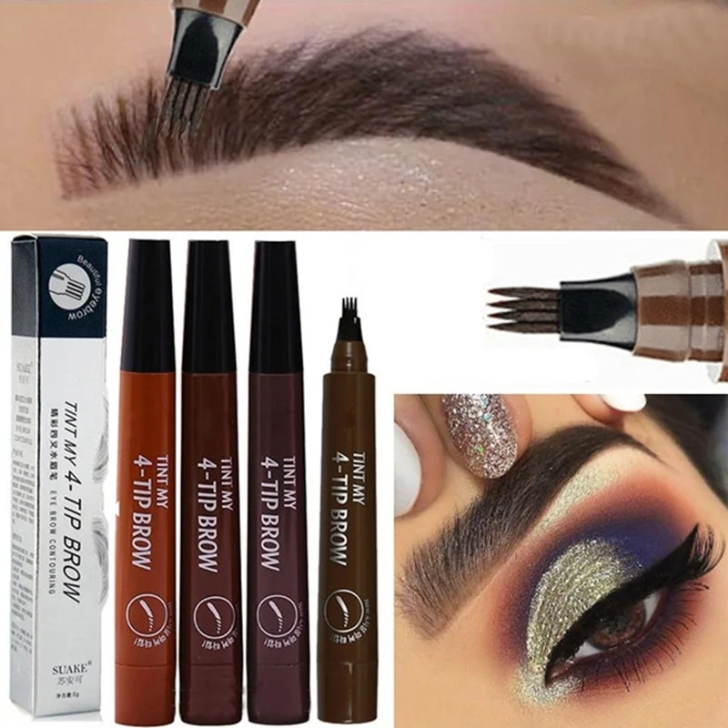 

Eyebrow Pen Eye Makeup Waterproof 4 Fork Portable Beauty Tool for Women Lady Eyebrow Tint