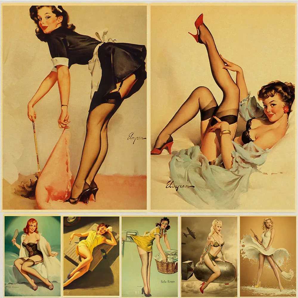 

Sexy Pin up Girl Collection Retro Poster Kraft Paper Printed Sexy Lady Beauty Art Posters Wall sticker Home Room Decor