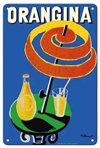 

Orangina сверкающий Зонт с содовой рекламный плакат Бернара виллемота c.1984 металлический жестяной знак