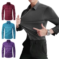 mens stretch anti wrinkle shirt plus size long sleeve dress shirts slim fit business casual clothing mens fashion top