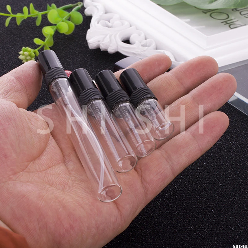 20/30pcs Perfume Glass Bottle Black Clear Portable Mini Empty Cosmetics Sample Thin Vials 2ml 3ml 5ml 10ml |