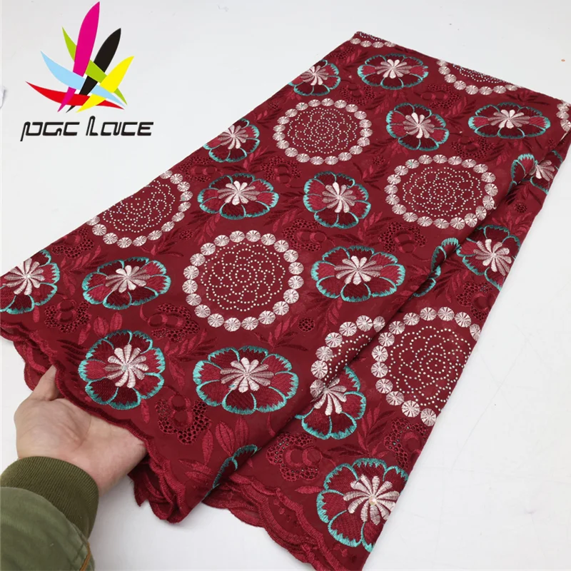 

PGC African Embroidery Cotton Lace Fabric With Stones 2023 High Quality Swiss Voile Lace In Switzerland For Party Dress LY2052