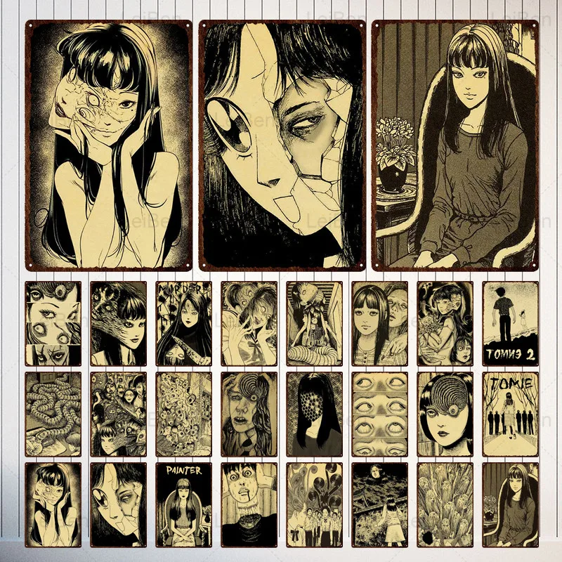 

Famous Japanese Horror Manga Retro Metal Tin Sign Tomie Portrait Vintage Plaque Decorative Plate Wall Decor Club Comic House