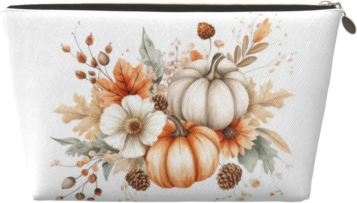 Косметичка с ботаническим цветком и тыквой осенняя косметичка дорожный