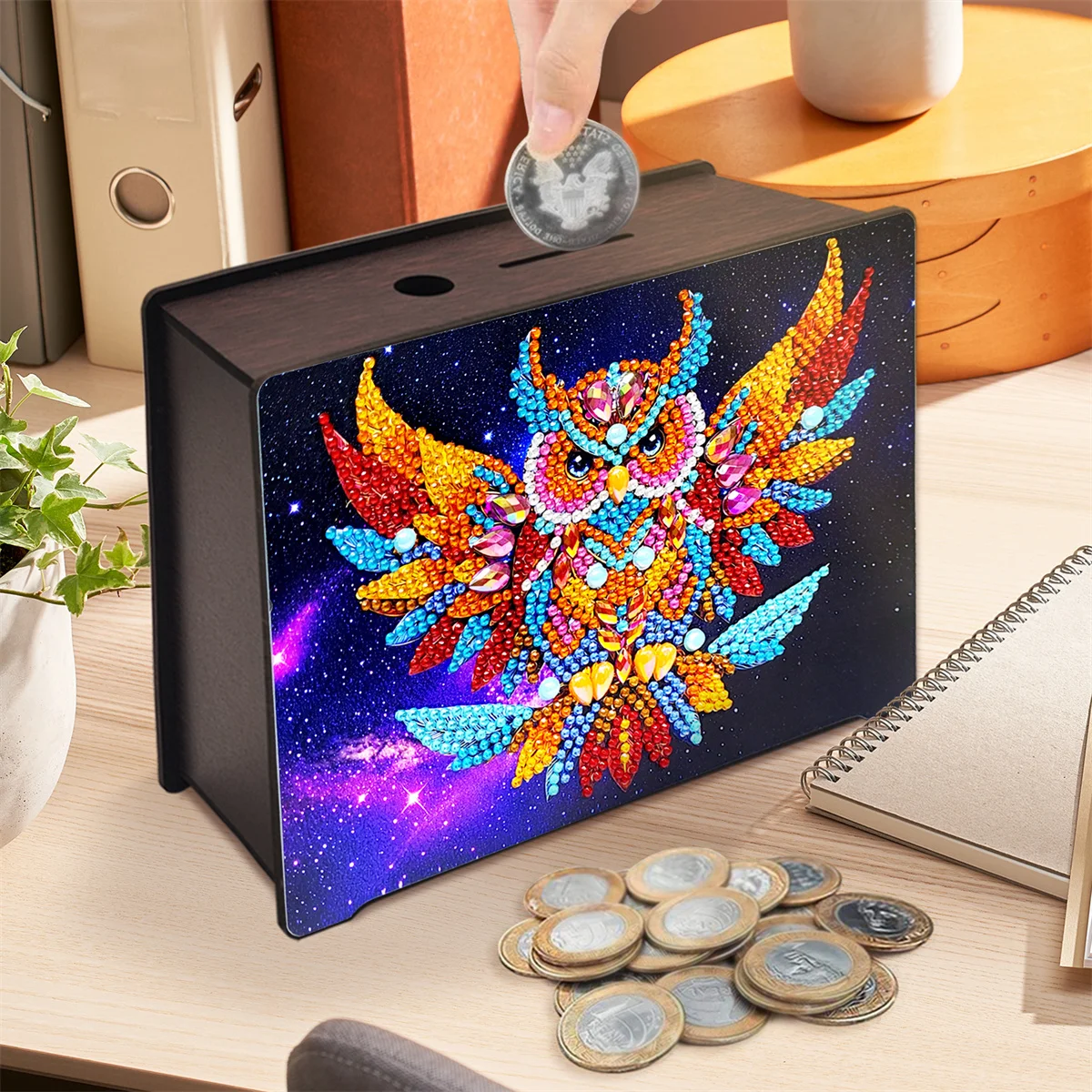 Деревянная копилка с алмазной росписью инструмент для вышивки своими руками