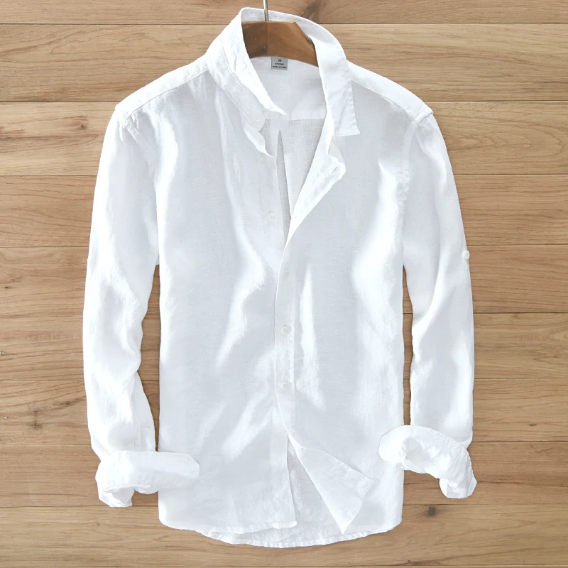 

Men's 100% pure linen long-sleeved shirt men brand clothing men shirt S-3XL 5 colors solid white shirts men shirts mens