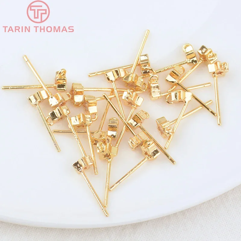 (2017)6 шт. 5x14 мм отверстие 1 24-каратное золото латунь с цирконом серьги-гвоздики со