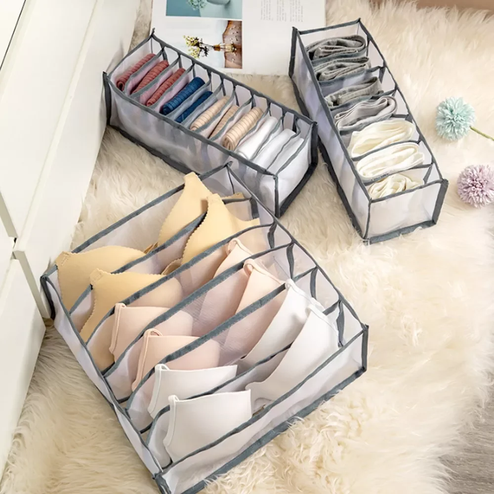 

Dormitory closet organizer for socks home separated underwear storage box 7 grids bra organizer foldable drawer organizer