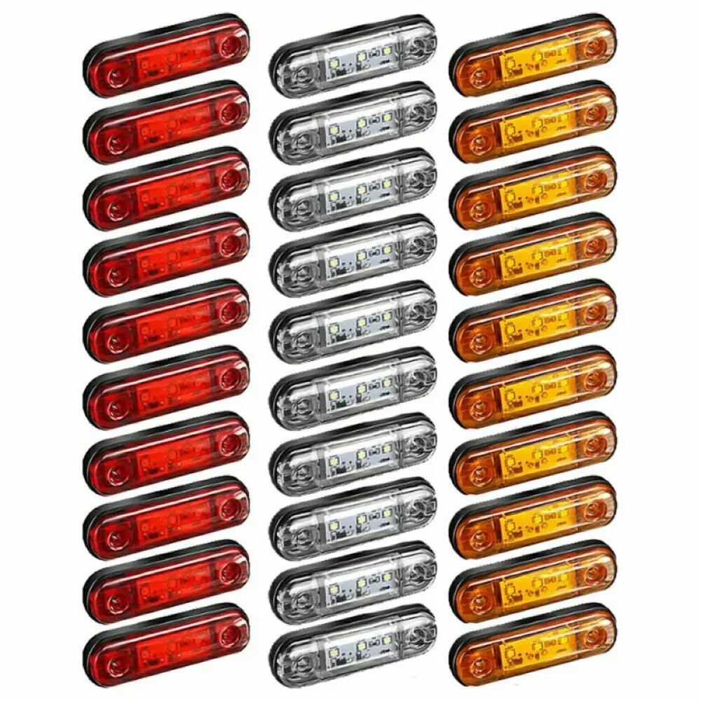 10pcs 12V 24V 3 LED Car External Side Marker Warning Light Oval Clearance Signal Trailer Truck Lamp Truck Lorry Orange White Red