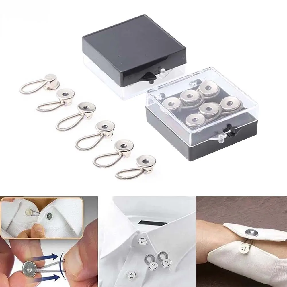 

6pcs Collar Pant Extender Buttons Jeans Waist Extension Elastic Extended For Shirt Trousers Alloy Spring Buckle Sewing Accessory