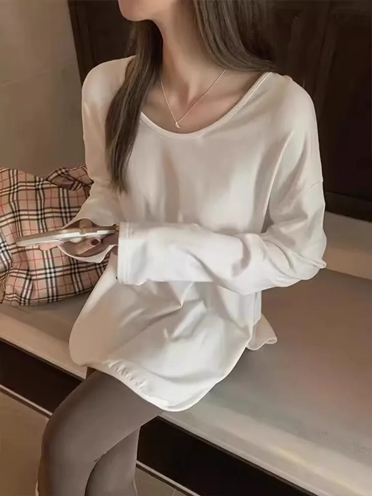 Белая нижняя рубашка на флисовой подкладке женская осенне-зимняя толстовка с