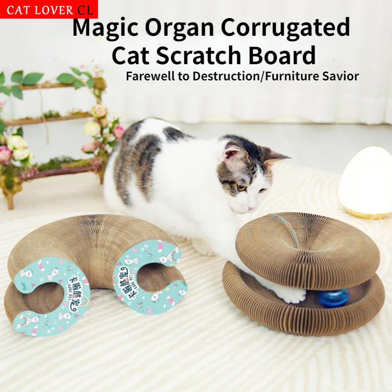 

Magic Organ Cat Scratching Board-with a Toy Bell, Interactive Scratcher Cat Toy, Cat Grinding Claw Scratching Board, Foldable
