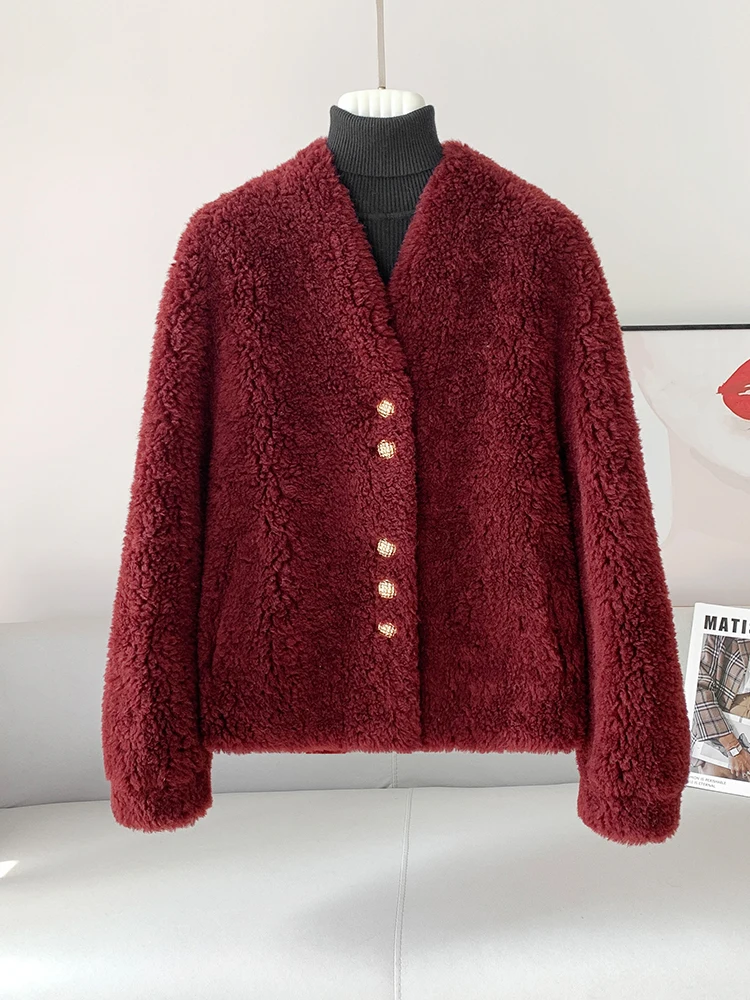 Новая флисовая меховая верхняя одежда Haining женское короткое пальто с v-образным