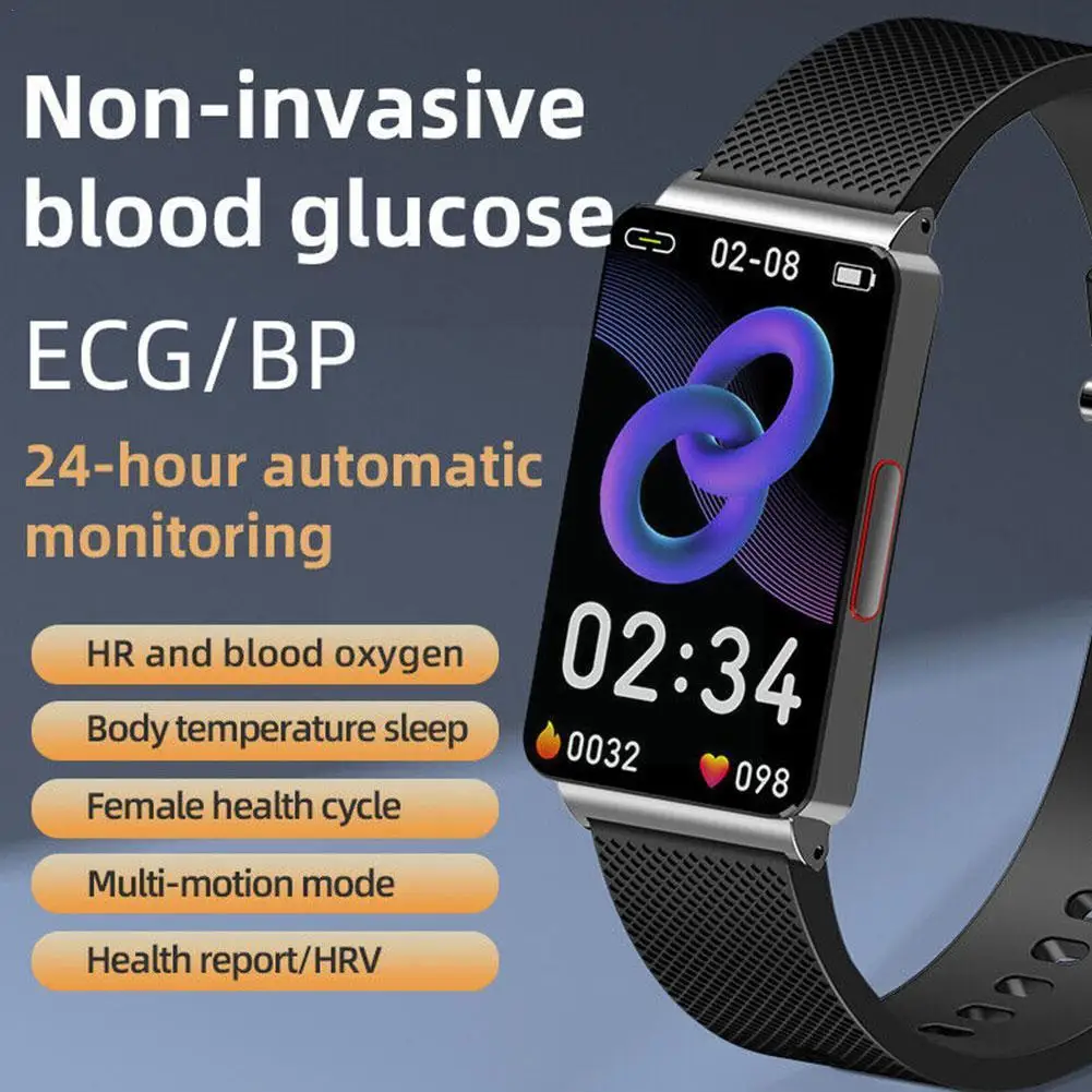 

New EP08 Non-invasive Blood Glucose Health Smart Watch ECG+PPG Waterproof Pressure Men Measurement Thermometer Smartwatch B B1K6