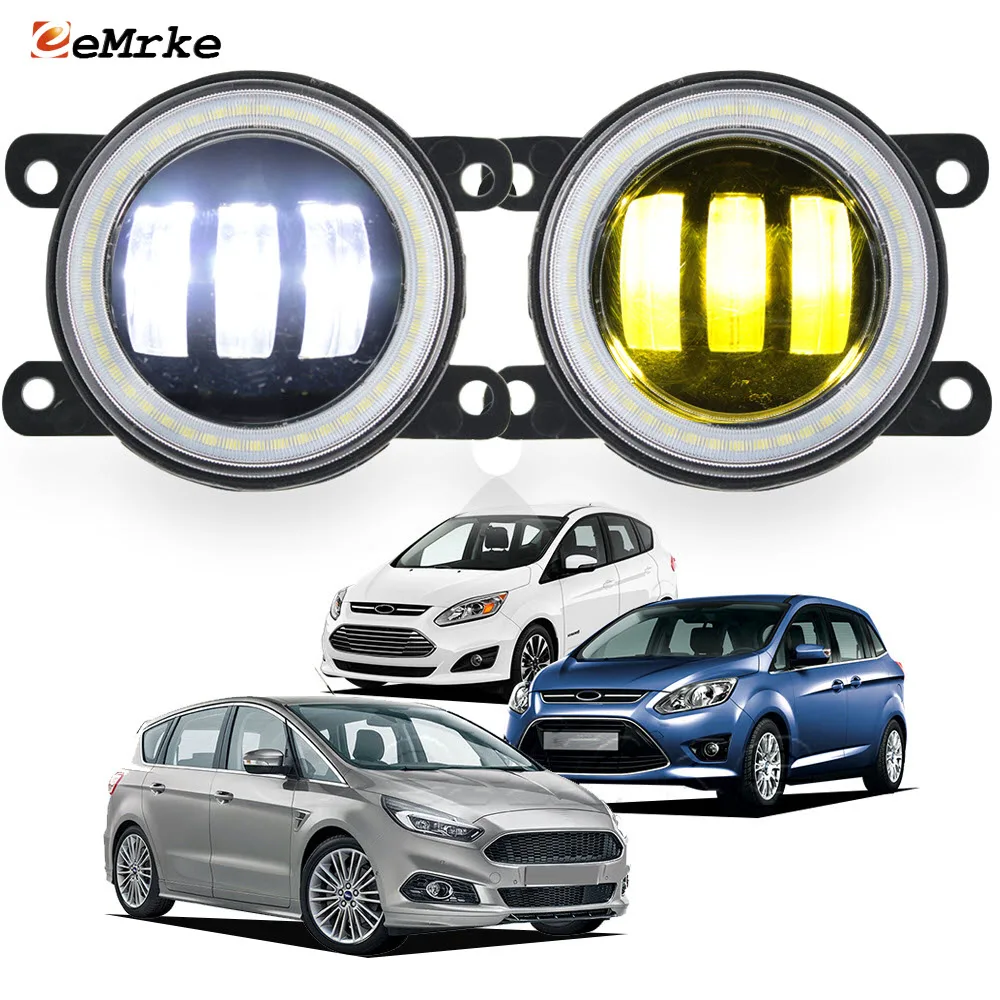 Фото 2 шт. обновленные светодиодные противотуманные фары Angel Eyes для Ford C-MAX S-MAX Grand C-max противотуманные фары дальнего света с линзами DRL автомобиля PTF 40 Вт 12 В №1