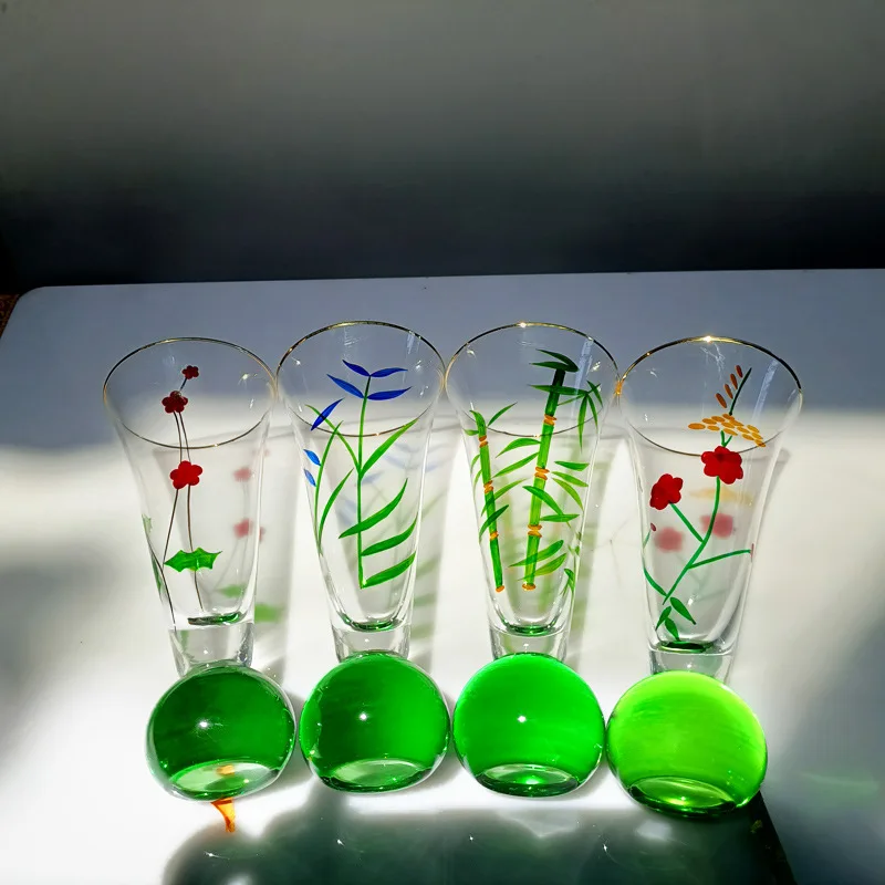 

Cocktail Champagne Glass Retro Small Fresh Medieval Green Ball Glass Wine Cup Pearl Hand Painted Phnom Penh Juice Cup