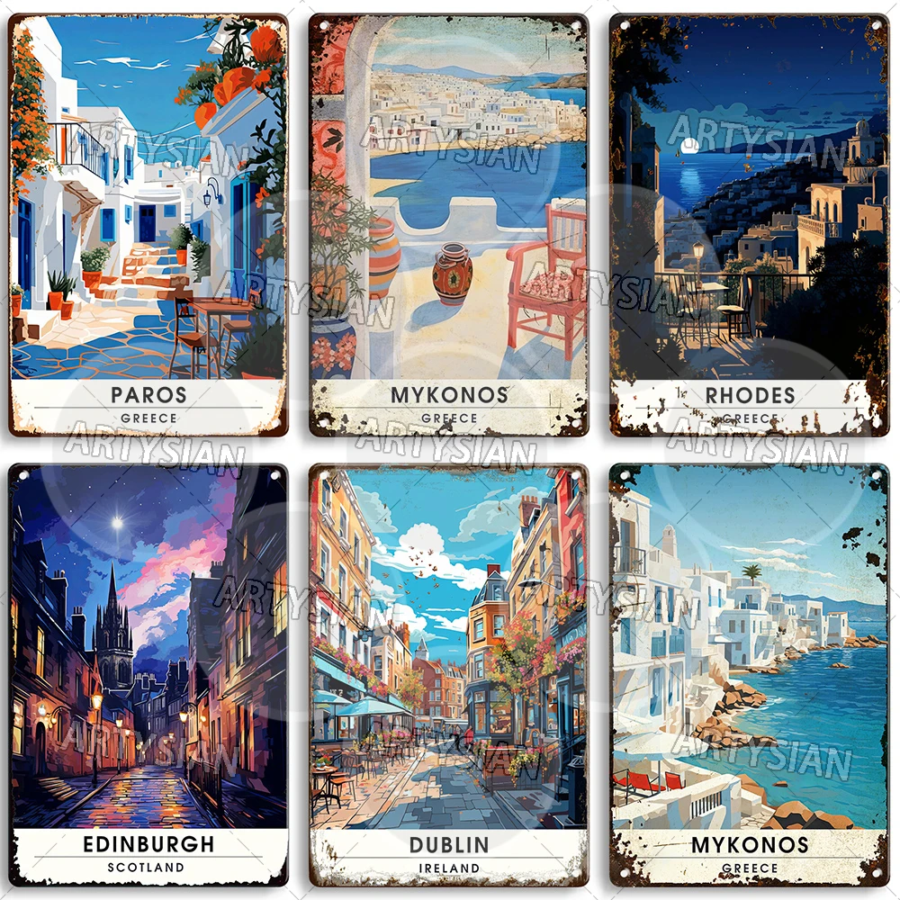 Металлический знак Подорожный городской пейзаж Эдинбург Шотландии Крите Микано