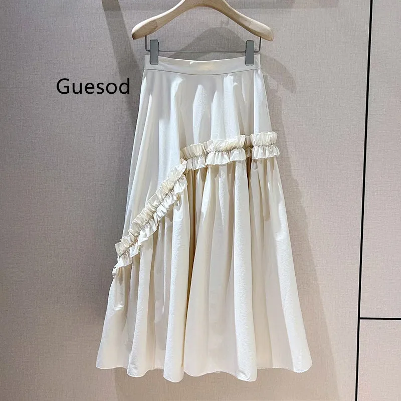 

Women Cotton Skirt Fungus White High Waist Skirts 2023 Spring Expansion Bottom Fairy Long Skirt Irregular Folds New Arrive