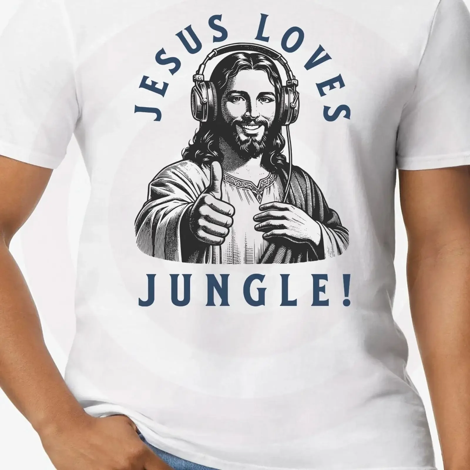 Фото Футболка Jesus T Shirt Loves Jungle Drum Bass Music God Faith Passion Junglist Fun винтажная, с эффектом потертости, повседневная, мужская, уличная одежда, мягкая №1