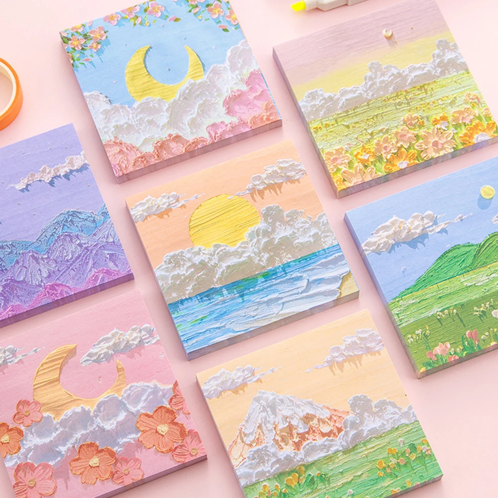 

80Sheets Oil painting landscape Writing Paper Sticky Memo Pad Message Notes Decorative Notepad PaperStationery Office Supplies